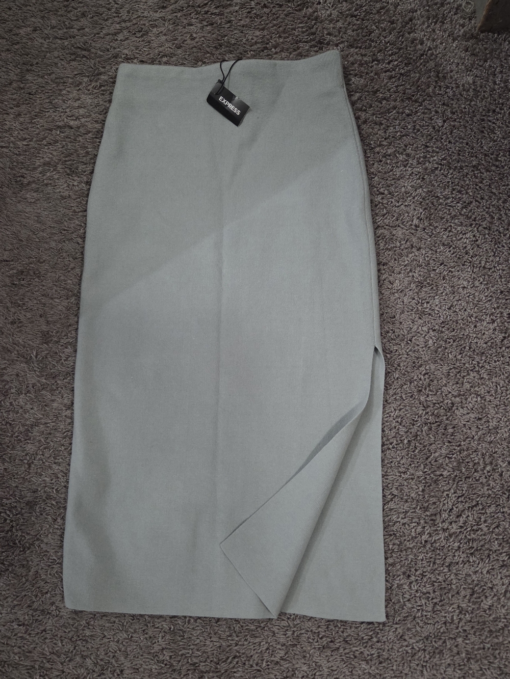 Express Light Sage High-Waist Pencil Skirt with Side Slit